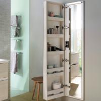 BURGBAD SYS30 Шкаф 400х150х1760 мм, подвесной, 5 полок ,1 зеркало, левый, подсветка, ручки хром, цв белый матовый