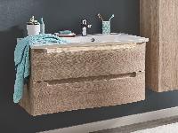 Puris Purefaction 90 см левый: тумба (2 ящика) и белая раковина из мин литья c Led подсветкой, цвет мебели белый глянцевый