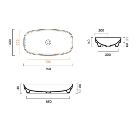 Catalano ALVEA Раковина 75x40 встраиваемая, без отв. под смеситель, покрытие Cataglaze+, цвет Cemento Satinato 
