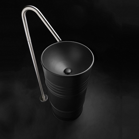 Kerasan Artwork Barrel Раковина напольная 45xh90 см, без отв., слив в стену, в комплекте сифон, цвет: черный матовый