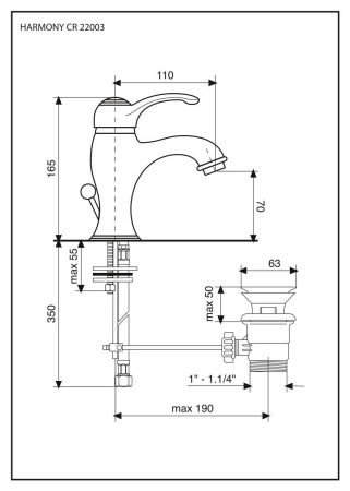 Emmevi Harmony, однорычажный смеситель для раковины (излив 11 см), с донным клапаном, цвет бронза 
