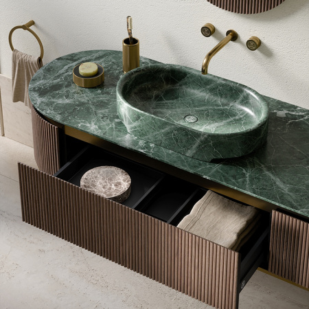 Oasis Naos / Топ мраморный загругленный с отверстием¶для 2 раковин L 236 D 56 H 2см цвет Verde Alp 