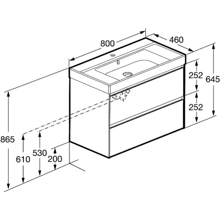 Roca ONA Тумба подвесная 785x450x565 мм. для раковины 800 мм, с 2 ящиками, белый матовый 