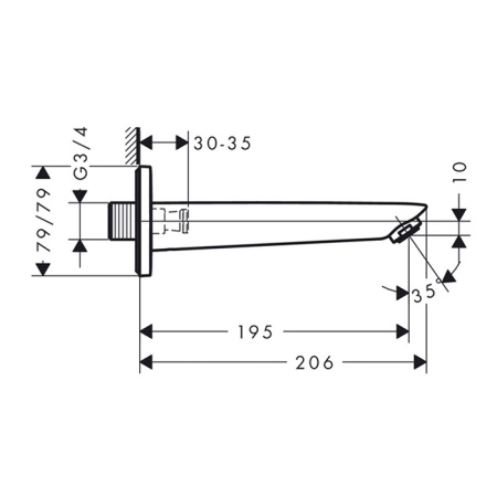 HG Logis Излив для ванны, настенный 195мм, цвет: хром 