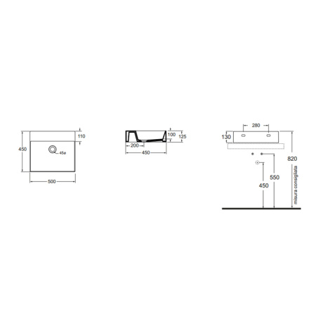 AZZURRA ELEGANCE Squared раковина подвесная/накладная  50х45см без отв. под смеситель , цвет белый 