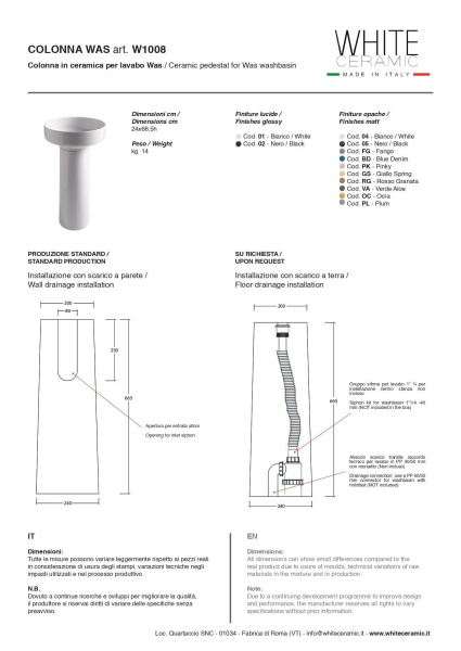 White Ceramic Was, пъедестал 24x66,5h см для круглой раковины, цвет белый глянцевый 