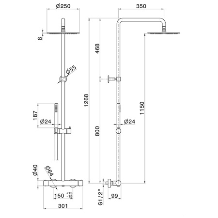 Newform Shower Душевая стойка с  термостатическим смесителем, переключателем , насадкой и душем, цвет:  gold satin 