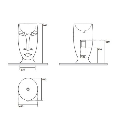 Kerasan Artwork Раковина свободностоящая "MOLOCO", слив в стену, цвет: Bianco-argento 