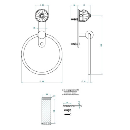 THG AMBOISE ONYX NOIR Полотенцедержатель-кольцо, вставки темный оникс, цвет полированное золото 