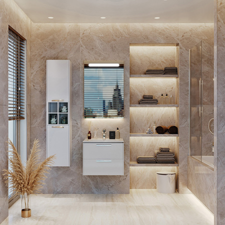 Roca VICTORIA NORD Зеркальный шкаф 606x141x810 мм, правый, с LED-подсветкой сверху, вкл. от общего выключателя, белый глянец (ZRU9000030) 