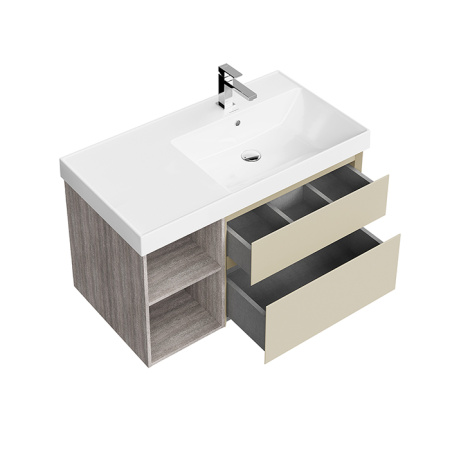 Kerama Marazzi Тумба CUBO правая подвесная с ящиками 90, лимо матовая-древесная 