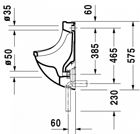 Duravit Starck 3 Писсуар подача воды сзади, с вытяжкой, сток внутренний вертикальный или горизонтальный, включая крепление, модель без „мушки“, 330x3