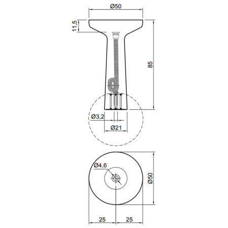 ANTONIO LUPI AGO Раковина напольная Ø500х850 мм., слив в пол, с сифоном, гибким шлангом и донным клапаном, Flumood, внешний цвет Nero, внутри белая 