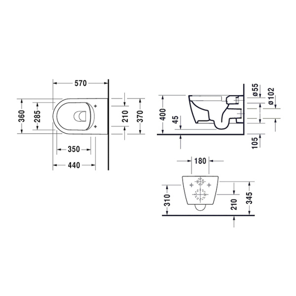Duravit Me by Starck Комплект: подвесной унитаз Rimless 252909 с WonderGliss+ сиденье с мягким закрыванием 002009(Снято с пр-ва) 