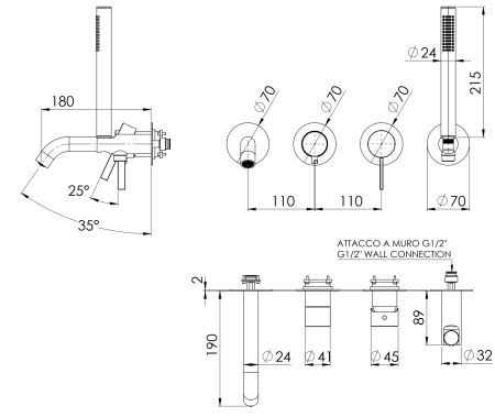 Смеситель для ванны Remer Metrica MC53D2PWBBO, белый матовый 