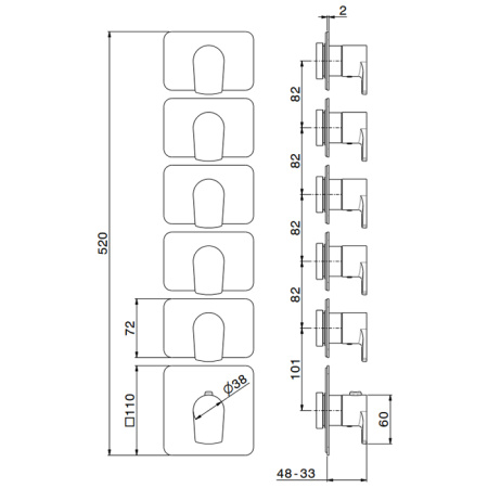 Newform Haka Внешняя часть термостатического смесителя на 5 источника с отдельными ручками запорного вентиля, цвет: PVD brushed copper bronze 