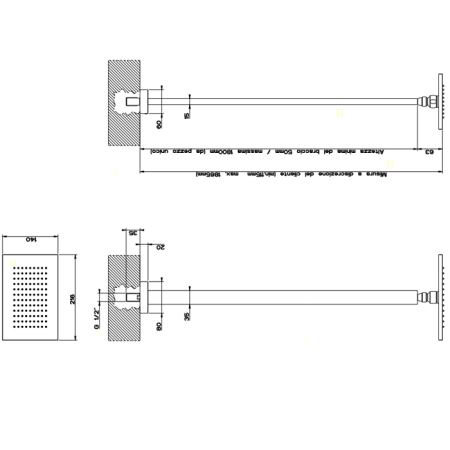 Gessi Rettangolo Верхний душ для потолочного крепления 216x140мм, высота от 115 до 1865мм, цвет: хром 