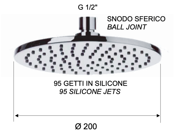 Верхний душ с шарнирным соединением 20 см Remer 359MM20CFPX, черный брашированный хром 