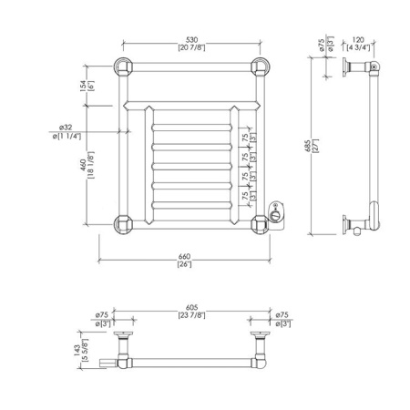 Devon&Devon Jupiter 3 Полотенцесушитель электрический 660x685x143 мм., , цвет хром 