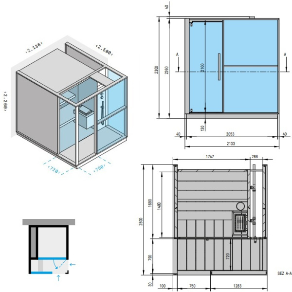 Effegibi Logica S Сауна с душем, пристенная L.H. 214x250xh226см, отделка: Soft Sand 