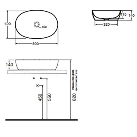 AZZURRA ELEGANCE CIRCLE раковина накладная 60х40х14см без отв. под смеситель , без перелива. цвет белый (цена по акции со склада!) 