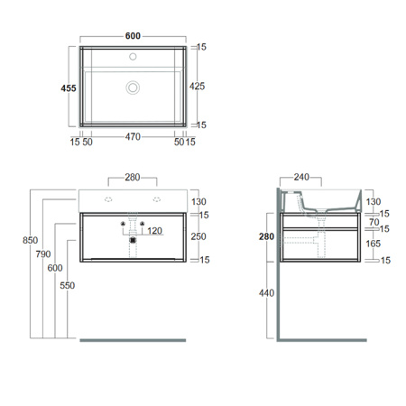 SIMAS AGILE Структура металлическая 61x46xh28 см, подвесная, для раковины AG61, с 1 полкой, цвет черный матовый 