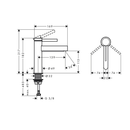 HG Finoris Смеситель для раковины, однорычажный, 110 со сливным клапаном Push-Open, матовый белый 