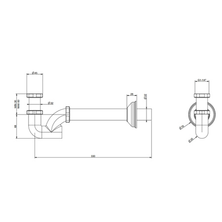 Gessi  Сифон на 1 1/4", цвет Black Metal PVD 