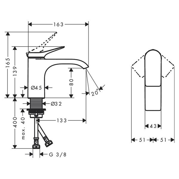 HG Vivenis  Смеситель на раковину однорычажный , без донного клапана, цвет хром 