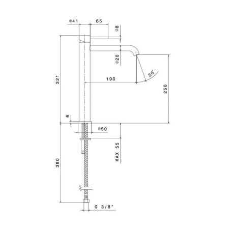 Kerama Marazzi Смеситель для раковины ETERNA однорычажный, высокий, без донного клапана 3/8”, нержавеющая сталь 