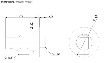 Держатель ручного душа с подключением шланга Remer 337MCFP, черный брашированный хром 