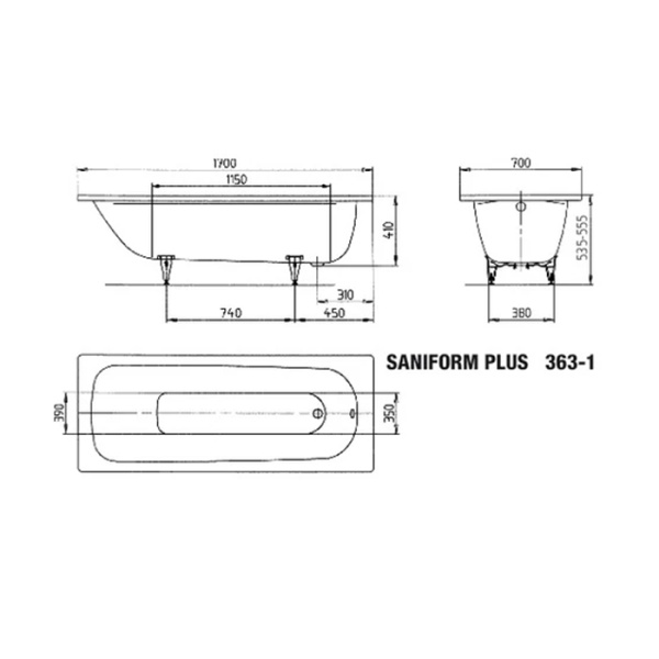 KALDEWEI SANIFORM PLUS Ваннa встраиваемая Мод.363-1 1700x700 мм., цвет: белый 