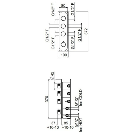 Carimali Встраиваемая часть для термостатического смесителя с 3-мя параллельными выходами 