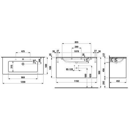 Laufen Pro S Комплект, раковина и база 1200x500x610 мм, с 2 ящиками с мех. push-and-pull, белый матовый 