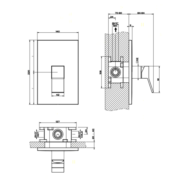 Gessi Rettangolo K Встраиваемый однорычажный смеситель для душа (внешняя часть), цвет: хром 