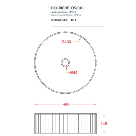 Artceram MILLERIGHE Раковина накладная,Ø44,5хh14,5см, без отв под смеситель, без перелива, цвет: белый матовый 
