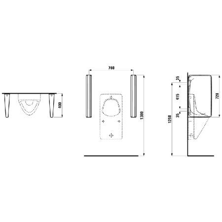 Laufen CINTO керамическая перегородка 400x90x720 мм для писсуара, белый 