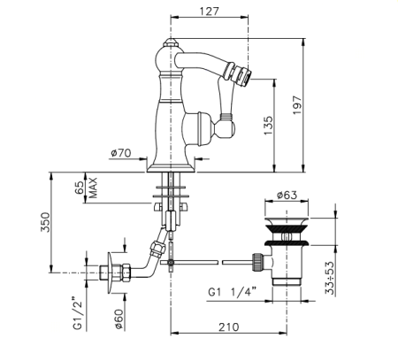 Nicolazzi El Capitan Смеситель для биде, на 1 отв, с донным клапаном, излив: 127 мм, цвет: тёмная бронза 