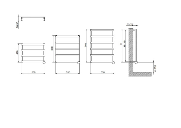 Cordivari Alessandra Electric, п/c электрический 420/530 мм (4 перекладины), термостат с проводом и штекером, цвет хром 