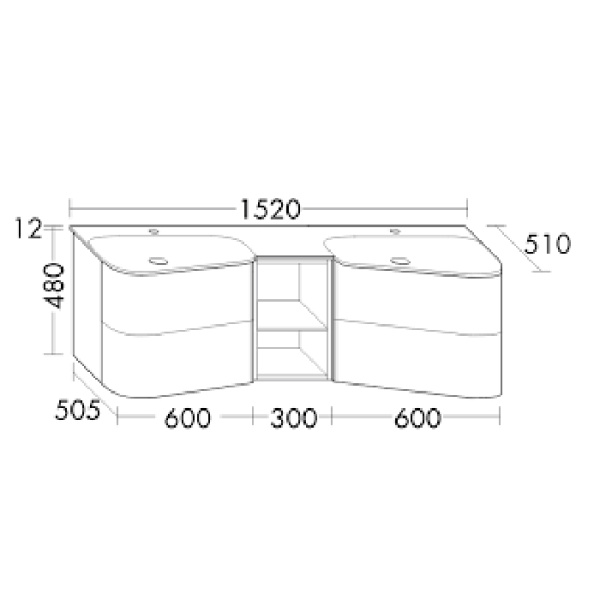 BurgBad Badu База подвесная с дв умыв. из минер литья 1520х510х492 мм, 4 ящика, 1полка, 2 отв под смеситель цвет корпус K0521 серый , фасад T0015 Gold 