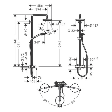 Душевая стойка, Hansgrohe, Croma Select S, цвет-белый/хром 