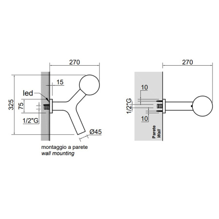 ANTONIO LUPI APOLLO Верхний душ Ø45 мм., с LED подсветкой, настенный монтаж, цвет белый матовый 