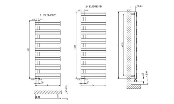 Cordivari Celine, полотенцесушитель водяной 500/1163, цвет хром 