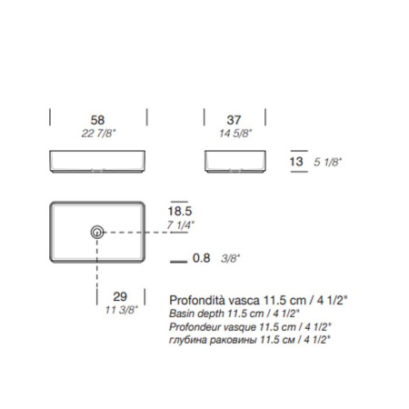 MILLDUE  Раковина  BASIC R58 накладная из CERAMILUX ,58х37х13 см, без отв для смесителя, цвет белый матовый 