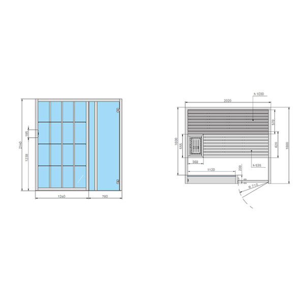 Effegibi Yoku S Door Сауна 202x180h214см, DX, цвет: термообработанная древесина 