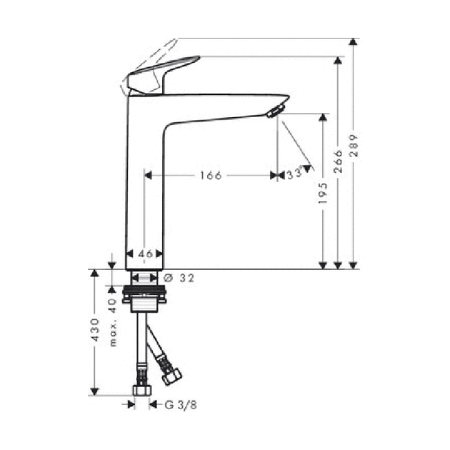 HG Logis Смеситель для раковины 190 на 1 отв. без донного клапана, излив 166мм, h195мм, цвет: хром 