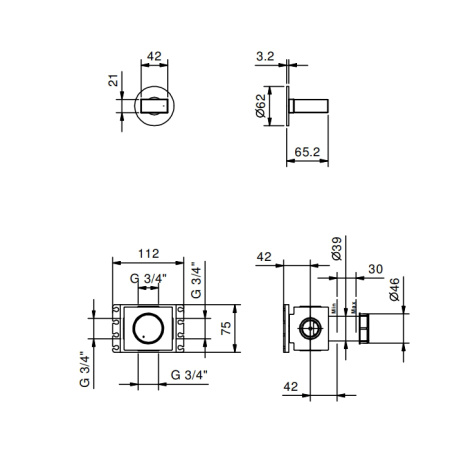 FANTINI VENEZIA Запорный вентиль, без ручки, внешняя часть, цвет Matt Gun Metal PVD 