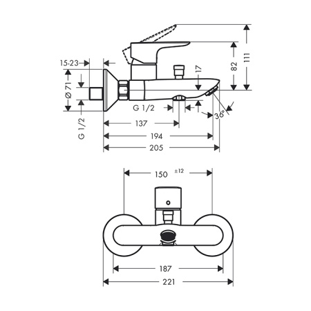 HG Talis E Смеситель для ванны настенный, излив 194мм, цвет: золото 