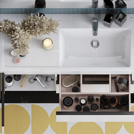 Roca DOMI Тумба подвесная 985x453x515 мм. для раковины 1000 мм, с 2 ящ. и 1 дверкой, правый, белый глянец (только для 7.3270.M.E00.4 - импорт) 