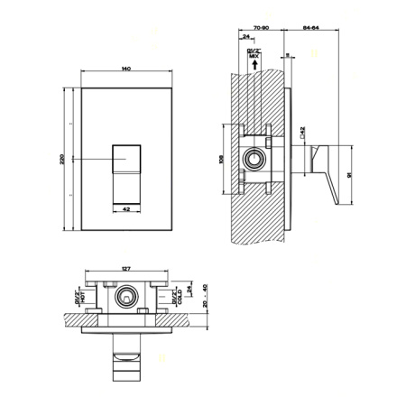 Gessi Rettangolo K Встраиваемый однорычажный смеситель для душа (внешняя часть), цвет: черный 